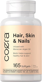 Coera Hair, Skin and Nails Vitamins with Collagen, Biotin & Moroccan Argan Oil | 165 Softgels | Non-GMO & Gluten Free Supplement for Men and Women