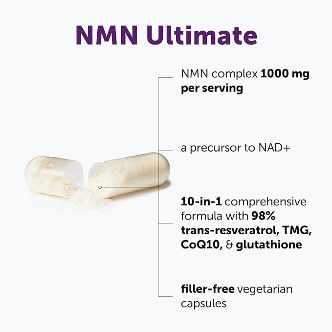 Micro Ingredients NMN Complex 1000mg Per Serving, 120 Veggie Capsules | 10-in-1 with Nicotinamide Mononucleotide, Resveratrol, CoQ10, Quercetin & Glutathione | NAD+ Supplement Precursor | Filler Free