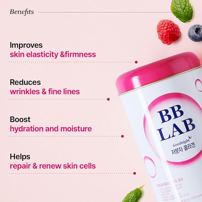 BB LAB Good Night Collagen, Low Molecular Collagen Powder Stick Supplement, Marine Collagen, Fish Collagen, Vitamin C, Hyaluronic Acid, 17 Probiotics, Fast Absorption, Mix Berry Flavor (Pack of 3)