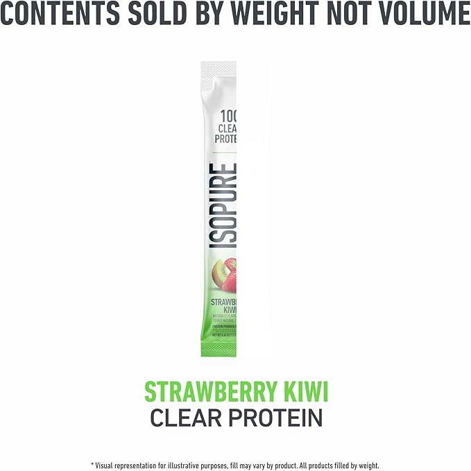 Isopure Clear Protein Stick Pack, Strawberry Kiwi, 20 Count (Pack of 1)