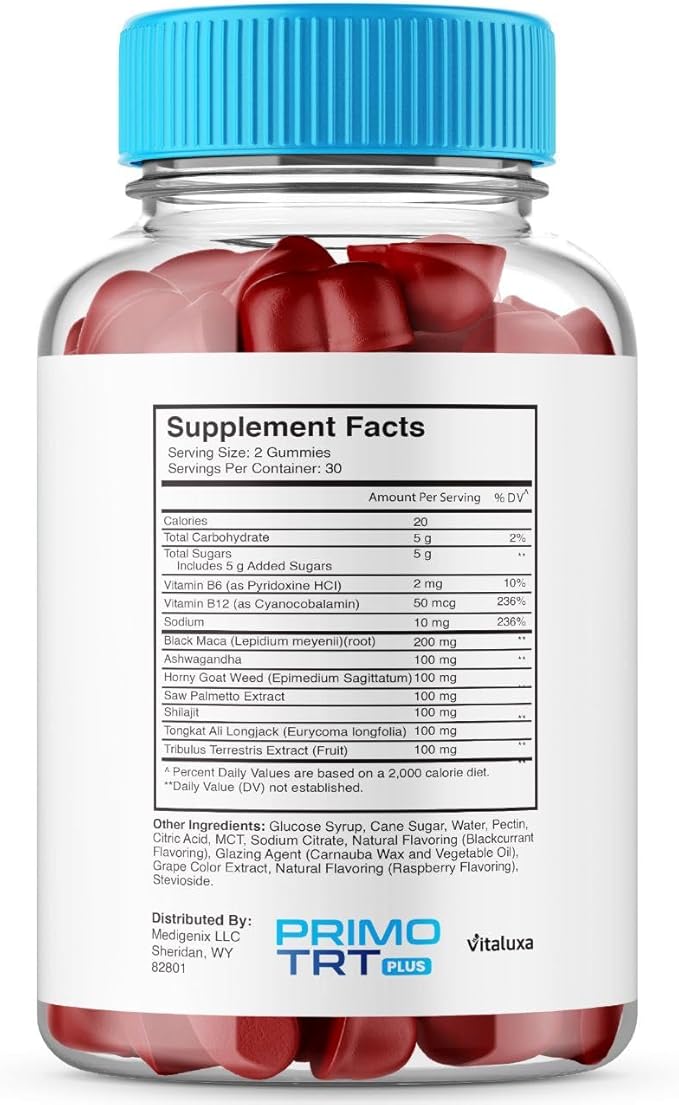 Primo TRT Gummies, Primo TRT Plus Advanced Performance Blend Supplement, PrimoTRT Try Prime Gomitas Maximum Strength Males Support for Overall Health Wellness All Natural Ingredients (60 Gummies)
