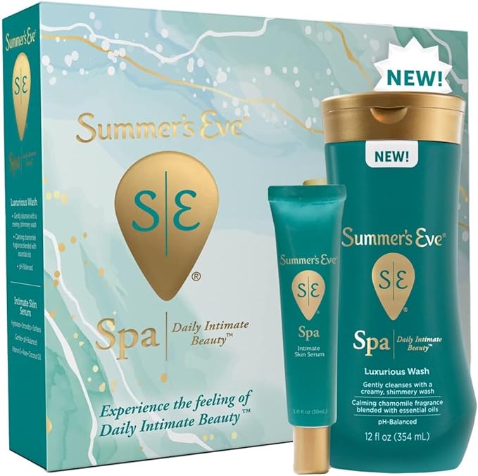 Summer's Eve Spa Set for Women | Gift Box | Women's Post Shave Hydrating Serum, 1oz Tube | Cleansing Feminine Wash, 12oz Bottle, 2 Piece Set