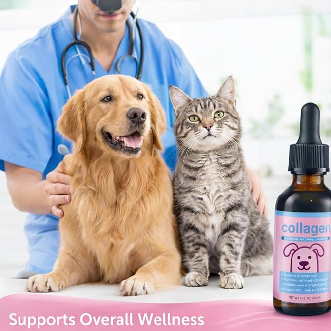 Liquid Collagen for Dogs & Cats – Grass-Fed Collagen Peptides with Biotin, Vitamin C & Hyaluronic Acid, Supports Skin & Coat Health