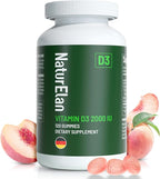 Vitamin D3 Gummies - 120 Gummies, 2000 IU Vitamin D3 per Gummy, Sugar Free, Boost Bones, Mood & Immune System Function, Third Party Tested, Yummy Peach Flavor, Vegan & Gluten Free, 120 Servings