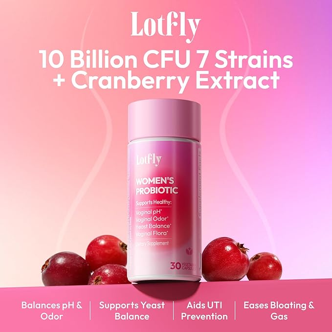 Vaginal Probiotics for Women 100 Billion CFU with Cranberry Extract for pH Balance & UTI Support, Plus Prebiotics & Lactobacillus, Triple Action for Vaginal, Urinary & Gut Health, 30 Capsules