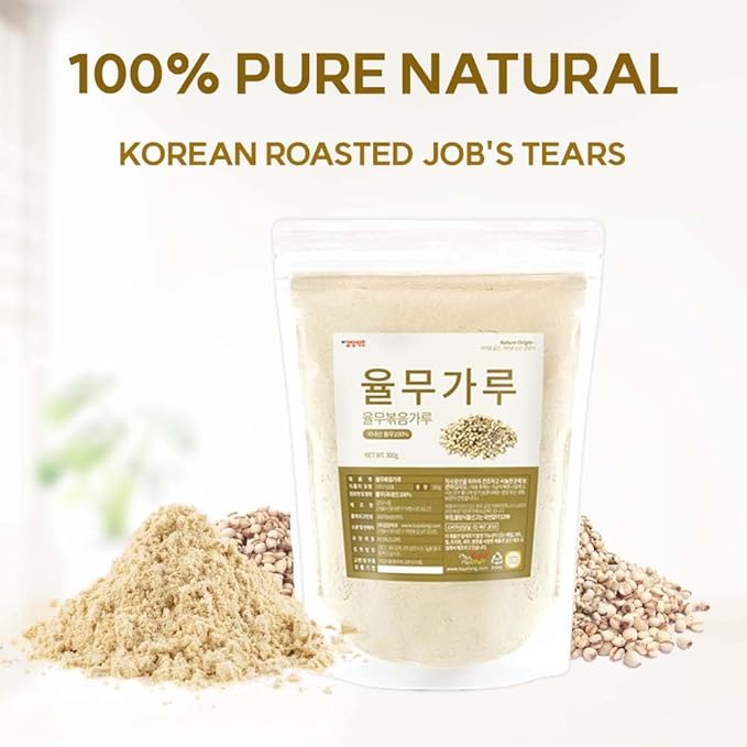 Korean Job's Tears Powder – 100% Roasted or Raw Yulmu from Korea, Finely Ground, No Additives, Plant-Based Ingredient for Smoothies, Porridge, and Cooking 볶은율무가루 (10.6 oz (300g), Roasted Job's Tears)