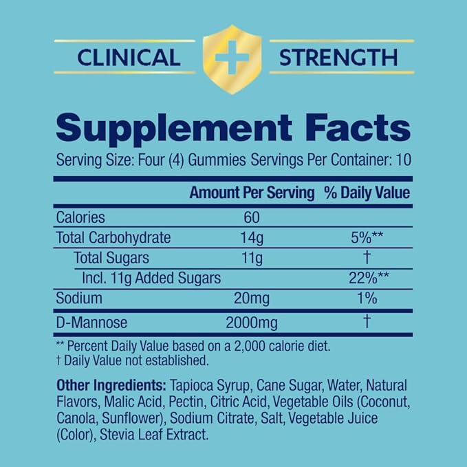 AZO D Mannose Urinary Tract Health Gummies, 40 Count, Clinical Strength 2000mg, Helps Cleanse, Flush & Protect, No.1 Pharmacist Recommended Brand, Vegan Tangy Citrus Blast Flavor, Non-GMO, Gluten Free