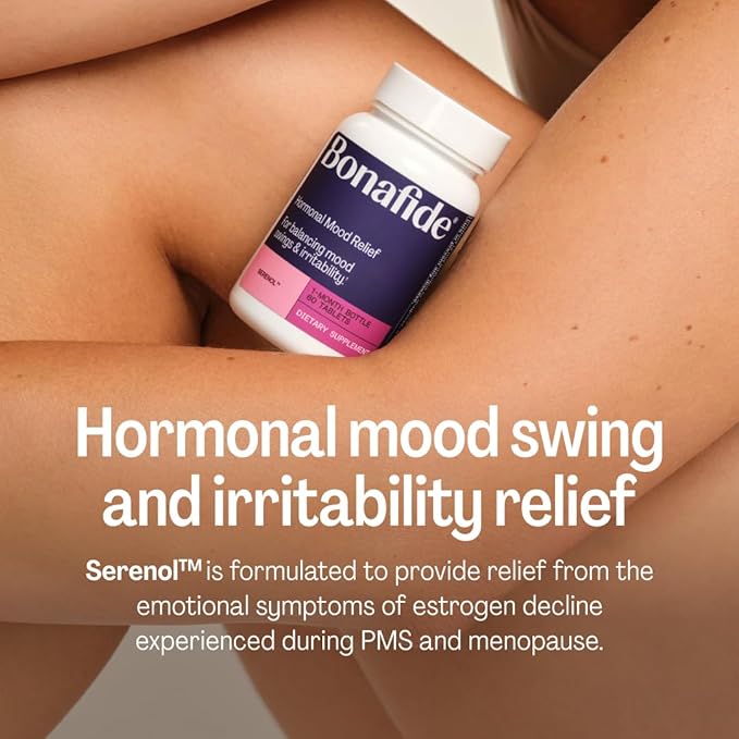 Serenol by Bonafide. Relief from Hormonal Mood Swings, Irritability, & PMS Bloating. — 2-Month Supply (120 Tablets)