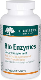 Genestra Brands Bio Enzymes | Complete Digestive Enzymes Formula in Chewable Tablets | 100 Chewable Tablets | Natural Peppermint Flavor