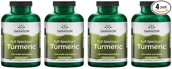 Swanson Full Spectrum Turmeric Curcumin Joint, Liver, and Digestive Support Supplement for Active Adults - Non-GMO, Gluten-Free (240 Vegan Capsules, 4 Pack)