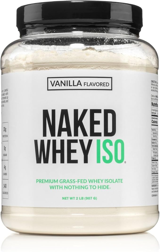 NAKED Vanilla Whey Isolate Protein - Only 4 Ingredients, 30g Grass-Fed Protein, Undenatured, No GMO, No Soy, Gluten-Free, No Preservatives - 24 Servings