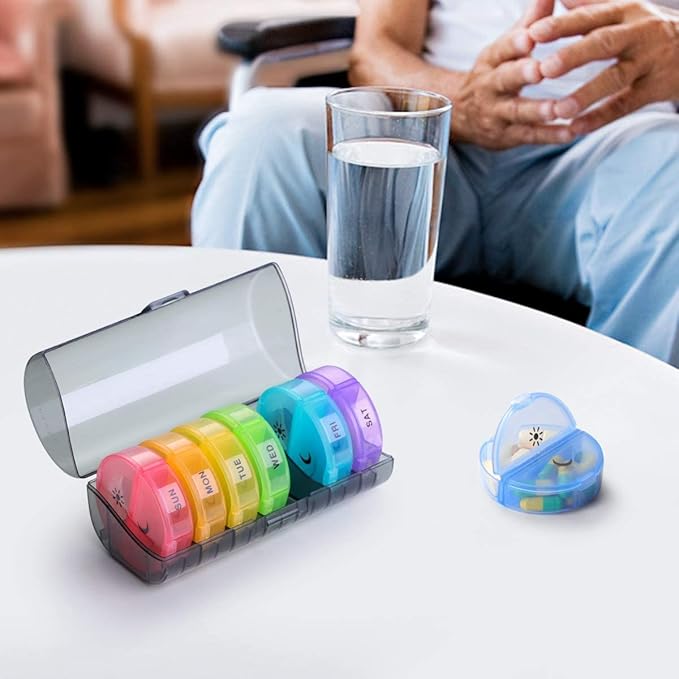 Sukuos Large Weekly Pill Organizer 2 Times a Day, Daily Pill Box 7 Day Easy to Open with Double Protection, AM PM Pill Case for Medicine/Vitamin/Fish Oil/Supplements (Green)