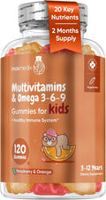 maxmedix Kids Multivitamin Gummies with Omega 3 6 9 | 20 Essential Kids Vitamins & Minerals for Healthy Immune System | 2-Month Supply | Children's Vitamins in Natural Raspberry & Orange Flavors
