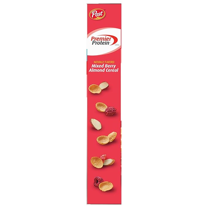 Premier Protein Mixed Berry Almond Cereal, Protein Cereal Flakes Mixed with Dried Berries and Sliced Almonds, Contains 20g of Protein Per Serving, 9 OZ Box