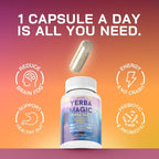Yerba Magic Yerba Mate Capsules - 100% Pure Extract, High Potency Energy & Focus - 75mg Clean Caffeine Yerba Mate Pill, No Jitters, No Fillers - Unsmoked, South American Sourced - 60 Day Supply