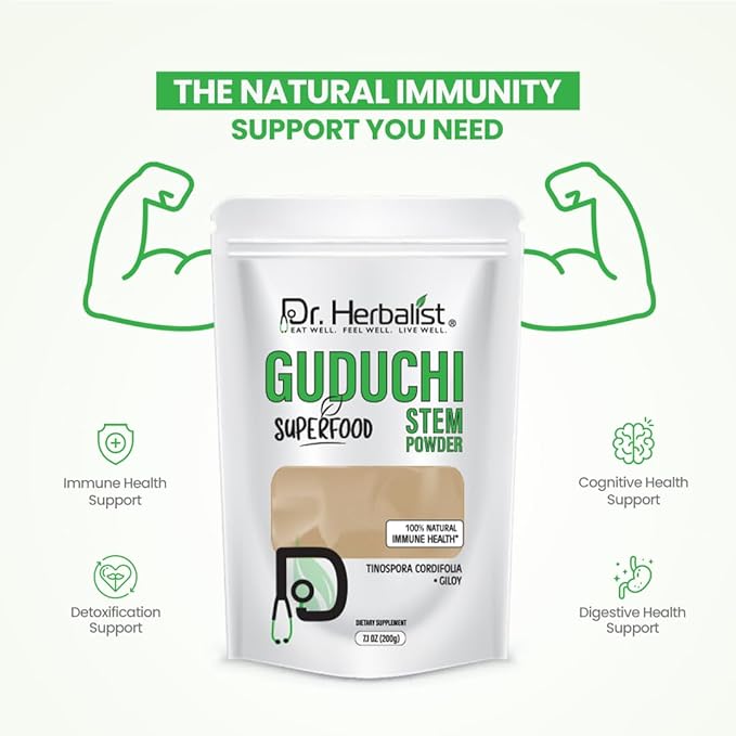 Dr. HERBALIST Guduchi Stem Powder (200g) - All Natural Botanical Ingredient - Ground Tinospora Cordifolia for Traditional Recipes