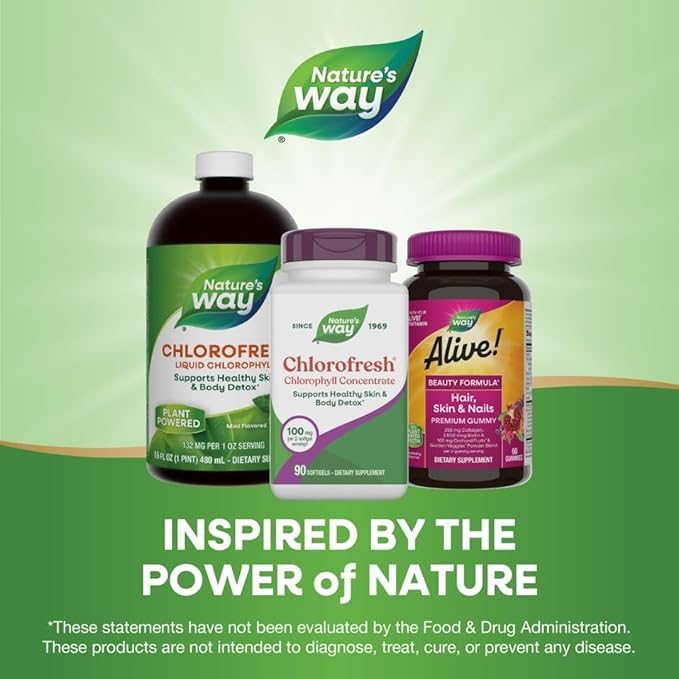 Nature’s Way Chlorofresh Chlorophyll Concentrate Softgels, Chlorophyllin Copper Complex, Internal Deodorant Supplement, Supports Healthy Skin and Detox Pathways*, 90 Softgels (Packaging May Vary)