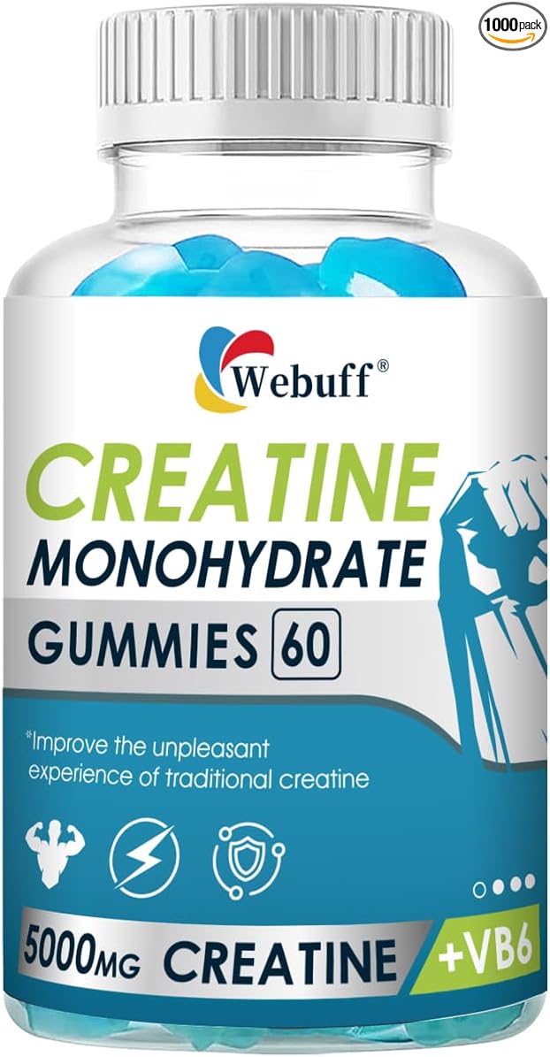 Creatine Gummies Monohydrate Complex 5000mg 60 Count Gummies Taurine + Vitamin B6 for Muscle Strength, Muscle Builder, Energy Boost, Pre Workout (60 Count (Pack of 1))