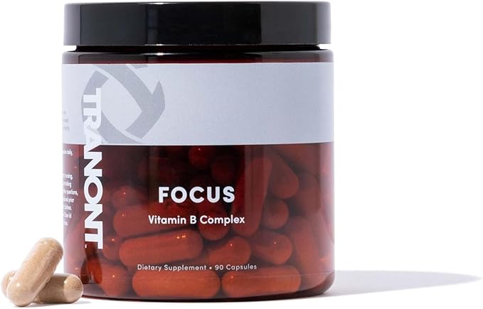 Tranont Focus Vitamin B Complex - Enhance Mental Clarity, Energy, and Immune Health with Natural Supplements, Green Tea & Lion's Mane Mushroom Supplement - Vegan, Gluten-Free - 90 Capsules