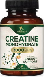 Creatine Monohydrate 3000mg Per Serving – Micronized Creatine Powder Capsules - Supports Lean Muscle, Strength, Energy, & Endurance - Nature's Supplement, Non-GMO, Bottled in USA - 60 Capsules