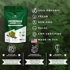 Organic Moringa Powder Pure Moringa Leaf Powder Organic Superfood | Energy, Immunity & Wellness Support | Non-GMO, Gluten-Free | Natural Organic Moringa Leaf Powder