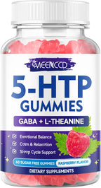 5-HTP Gummies 300mg, 5-HTP Supplement with 200mg L-Theanine & 50mg GABA, GABA Supplements for Adults, Sugar Free, Raspberry Flavor, 60 Count