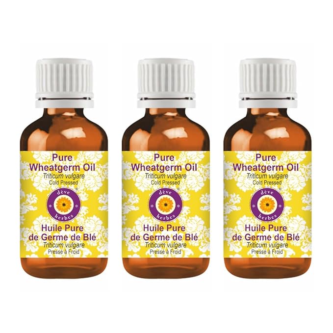 Deve Herbes Pure Wheatgerm Oil (Triticum vulgare) Cold Pressed (Pack of three)100ml X 3 (10 oz)