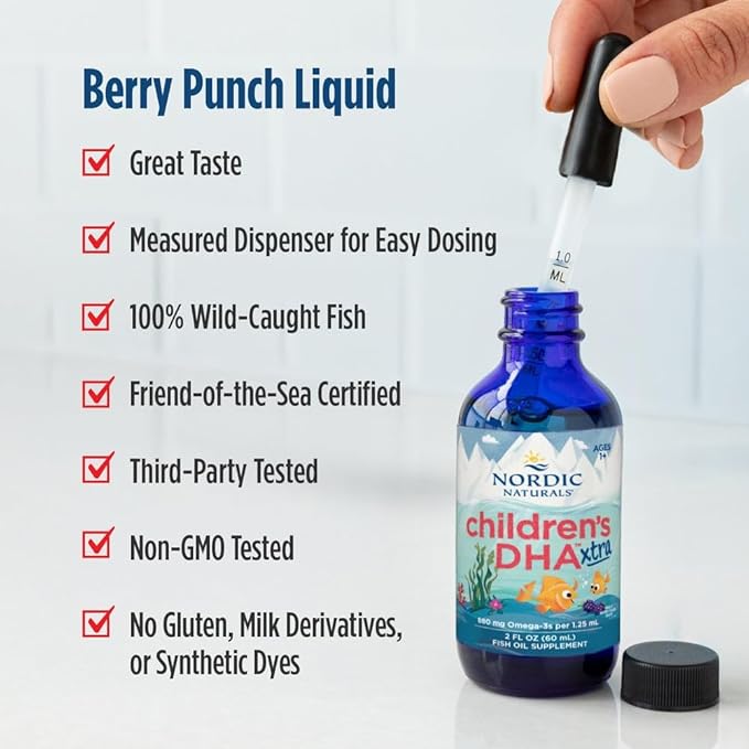 Nordic Naturals Children’s DHA Xtra, Berry Punch - 2 oz for Kids - 880 mg Total Omega-3s with EPA & DHA - Cognitive & Immune Function, Learning, Social Development - Non-GMO - 48 Servings