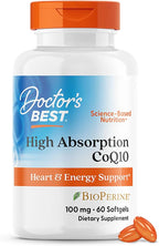 Doctor's Best High Absorption CoQ10 with BioPerine, Gluten Free Naturally Fermented, Heart Health & Energy Production, 100 mg, 60 SoFtgels