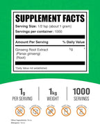 BulkSupplements.com Ginseng Root Extract Powder - Panax Ginseng Supplement, Herbal Supplement - Vegan & Gluten Free, 1g per Serving, 1kg (2.2 lbs) (Pack of 1)