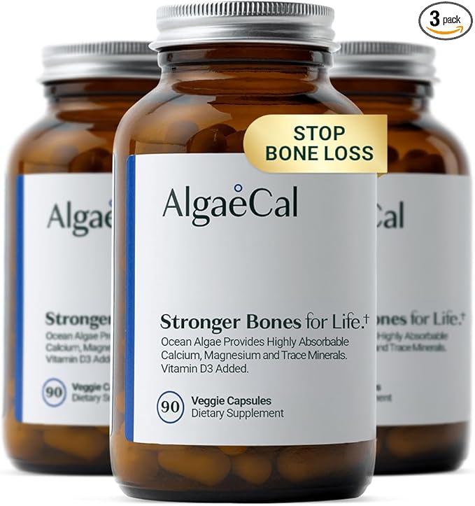 ALGAECAL - Plant Based Calcium Supplement with Vitamin D3 (1000 IU) for Bone Strength, Contains 13 Minerals Supporting Bone Health, Organic Calcium (750 mg) for Women & Men, 90 Caps, 3 Month Supply