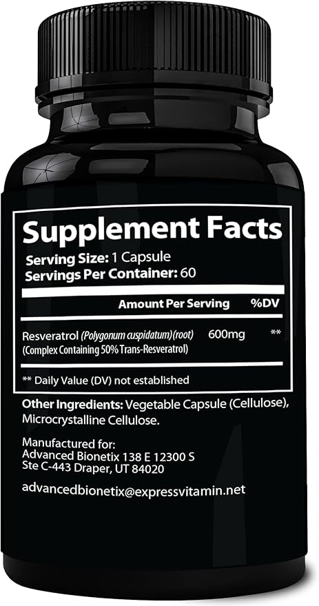 Advanced Bionetix 2X Potency Micronized Trans Resveratrol Supplement. 1200mg per 2 Capsules. High Absorption Antioxidant Formula. Promotes Anti Aging, Cognitive Support & Heart Health