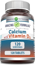 Amazing Formulas Calcium with Vitamin D3 Supplement | Tablets | Non-GMO | Gluten-Free | Made in USA (Pack of 1 | 120 Count)