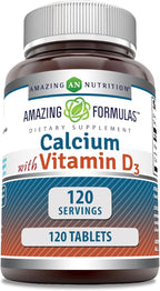 Amazing Formulas Calcium with Vitamin D3 Supplement | Tablets | Non-GMO | Gluten-Free | Made in USA (Pack of 1 | 120 Count)