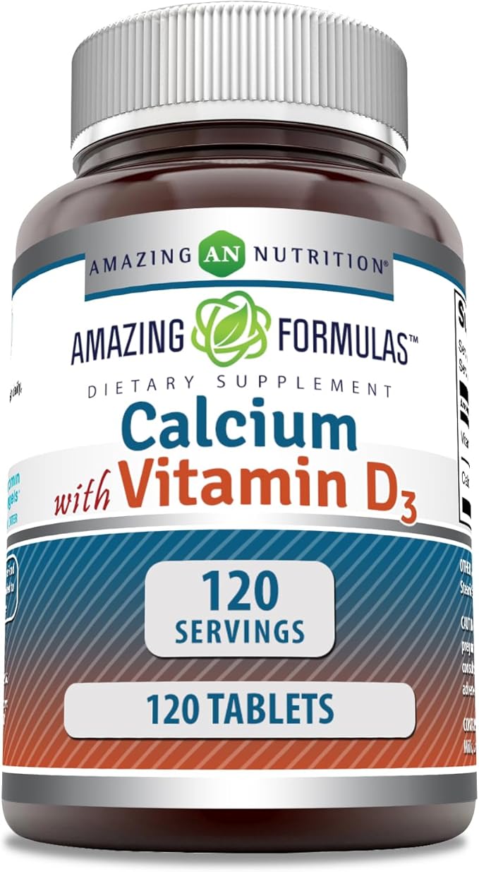Amazing Formulas Calcium with Vitamin D3 Supplement | Tablets | Non-GMO | Gluten-Free | Made in USA (Pack of 1 | 120 Count)