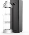 BYLWORKOUT 3 Layers Protein Travel Container with Funnel and Keychain | Cute Protein and Kitchen Storage Containers | Clear Plastic Kitchen Grade Box Organisers for Workout and Travel (White)