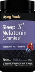 Piping Rock Melatonin Gummies | with Magnesium and L-Theanine | Blueberry Pomegranate Flavor | Vegan, Non-GMO and Gluten Free Supplement