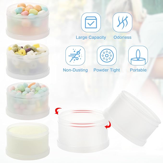 Accmor 2 Pcs Protein Powder Container to Go with Funnels Stand, 4 Compartments Stackable Protein Powder Dispenser for Workout, Fitness, Travel
