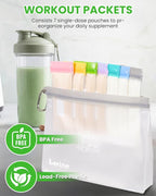 Lerine Reusable Protein Powder Container To Go, Protein Powder Travel Container Set, 14Pcs Single Dose Bags & 2Pcs Large Zip Bags, Portable Supplement Storage Containers with Funnel, Spoon