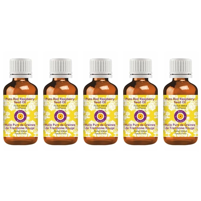 dève herbes Pure Red Raspberry Seed Oil (Rubus idaeus) Cold Pressed (Pack of Five) 100ml X 5 (16.9 oz)