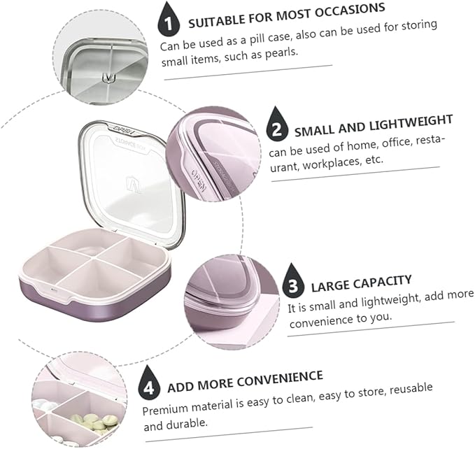 1Pc Mini Portable Medicine Storage Container Travel Case with Compartments Lightweight and Durable for Storing Pills Jewelry and More for Home Office