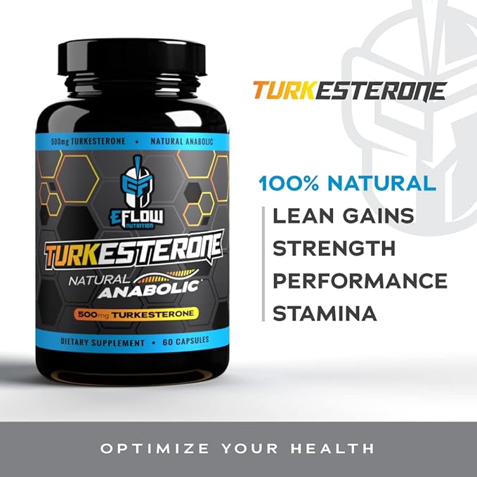 eFlow Nutrition Turkesterone Supplement for Men [Highest Purity] + Cyclodextrin for High Absorption - Increase Stamina, Lean Muscle Growth & Recovery, Boosts Drive - 3rd Party Tested (60 Capsules)