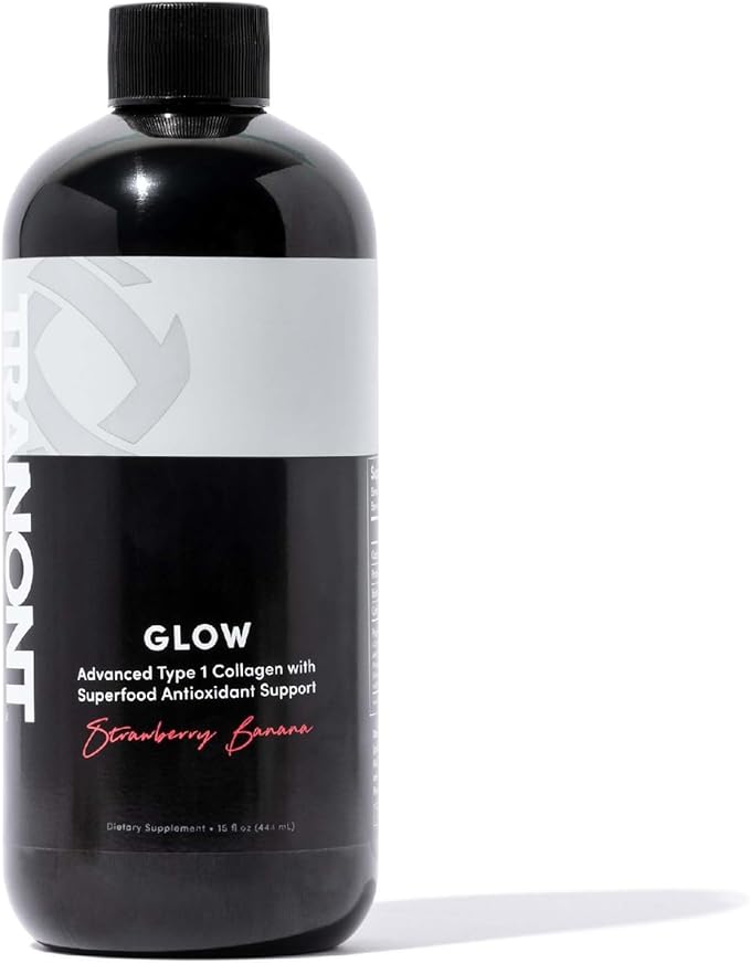 Tranont Glow Liquid Collagen for Women | Multi Collagen Peptides with Hyaluronic Acid & Biotin | Hair, Skin & Nail Support | Hydrolyzed Collagen Shot | Strawberry Banana | 15 fl oz