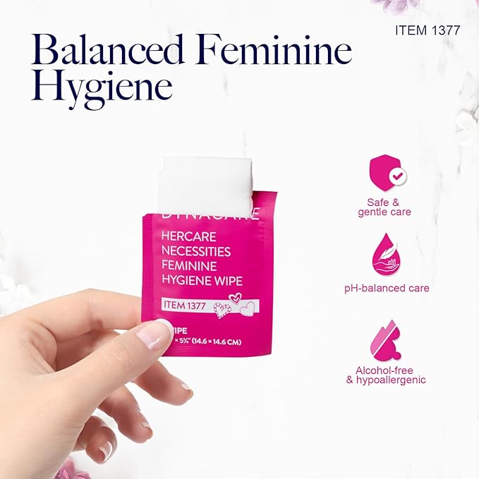 Dynarex HerCare Feminine Hygiene Wipes - 1000 Count - 5.5" x 8" Individually Wrapped, pH-Balanced, Alcohol-Free, Hypoallergenic, Travel Essentials for Women