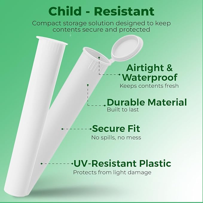 Kopperko Plastic Medicine Bottles (116mm, 4.6 Inch 1000-Pack) | Child Resistant Small Tube Containers | Small Storage Tube for Spices | Airtight, UV Resistant & Waterproof (White Plastic)