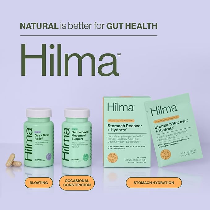 Hilma Natural Gas and Bloating Relief with Lemon Balm, Fennel & Peppermint Leaf, Doctor Formulated with Organic Ingredients, 100 Vegan Capsules