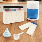 Protein Powder Travel Container Set, 21Pcs Leakproof Powder Dispensers Kit with Funnel, Portable 14pc Single Seal Bags with Labels Spoon and Brush, for Travel Fitness Trip(COLOR:white, black)