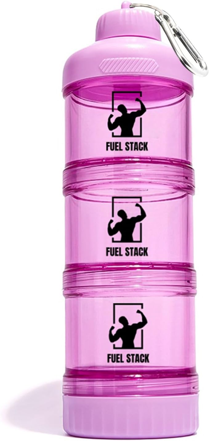 FuelStack Portable Protein Powder Container – Stackable Supplement Storage with Pill Organizer for Gym & Travel (Pink)