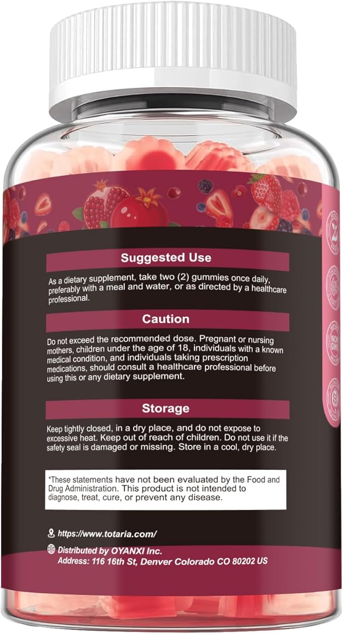 Totaria Beet Root Gummies - Beetroot Supplement with Grape Seed, Pomegranate, Vitamin C, B12 & B3 - Nitric Oxide Gummies for Heart, Energy, Muscle & Circulation Support Vegan, Non-GMO, Sugar Free