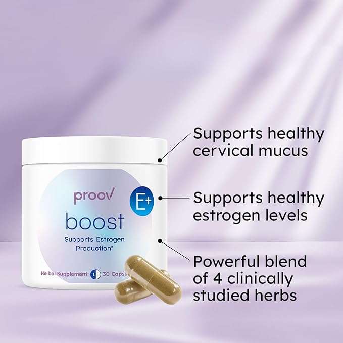 Proov - Boost Supplement for Women - Promotes Estrogen Production - Fertility & Menopausal Support for Women - Hormonal Balance - Evening Primrose Oil Red Clover, Dong Quai, Black Cohosh - 30 Capsules
